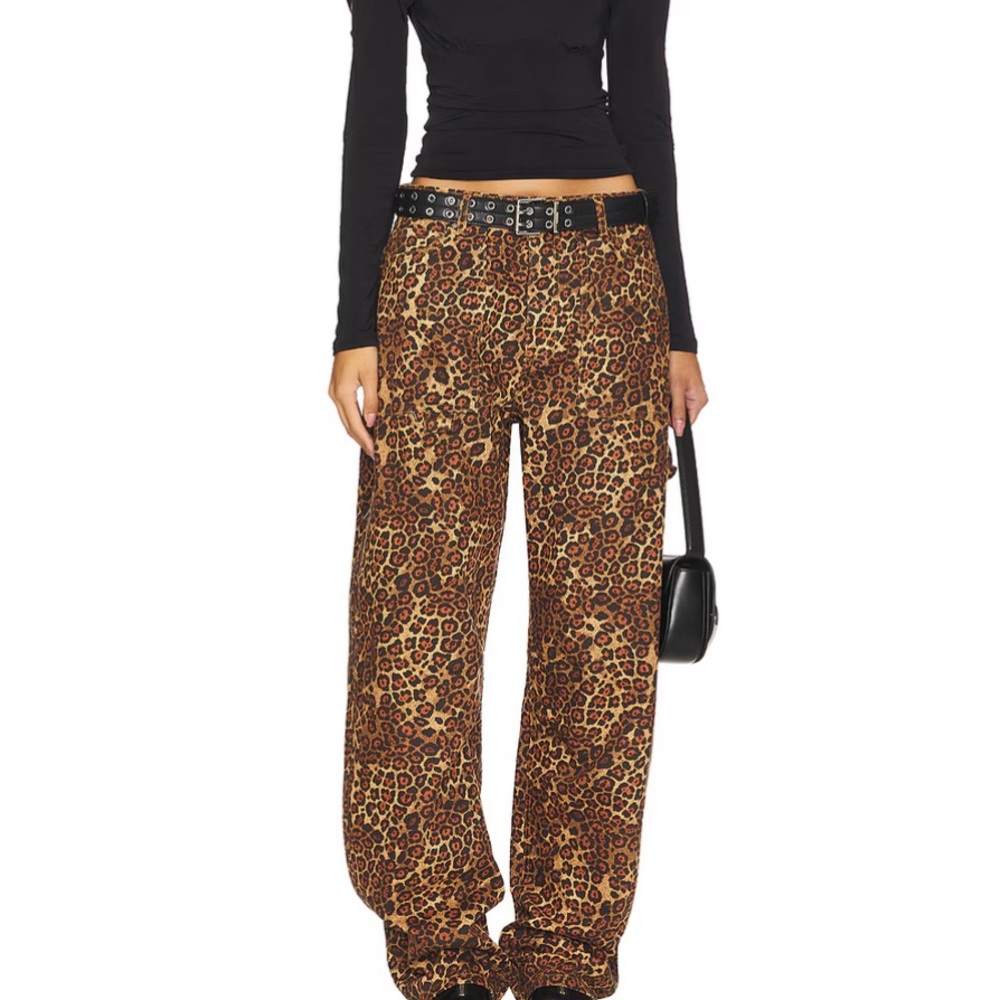 AFRM Leopard Print Wide Leg Jeans - Brown/Tan